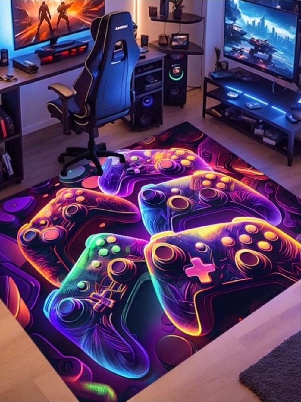 Neon Gaming Controller Throw Blanket - Blue & Purple - Picture 2 of 6